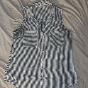 Express Portofino Sleeveless Striped Shirt, Size L – Black & White